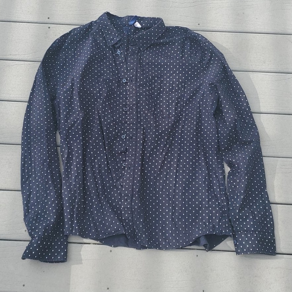 Navy blue polka dot button up